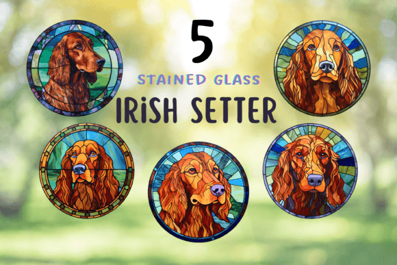 5 Stained Glass Irish Setter Dog Clipart