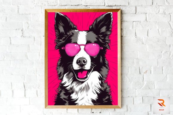 Border Collie Dog Pink Wall Art