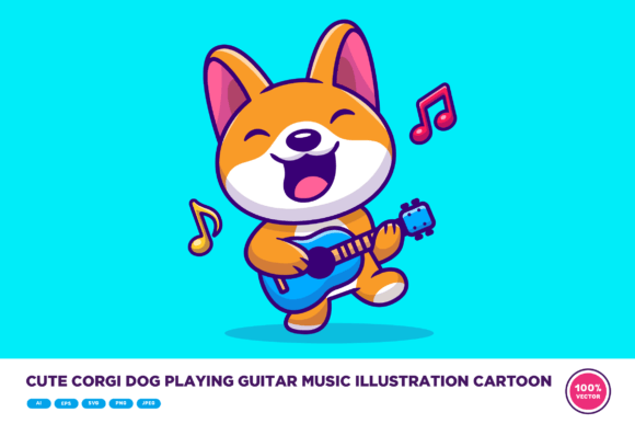 Cute Corgi Dog Playing Guitar Music