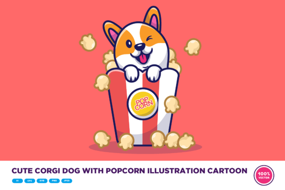 Cute Corgi Dog with Popcorn Illustration