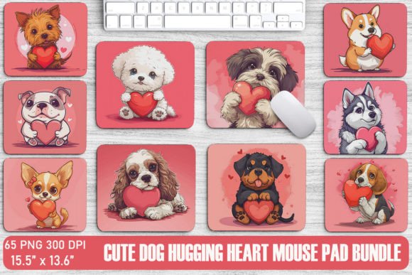 Cute Dog Hugging Heart Mouse Pad