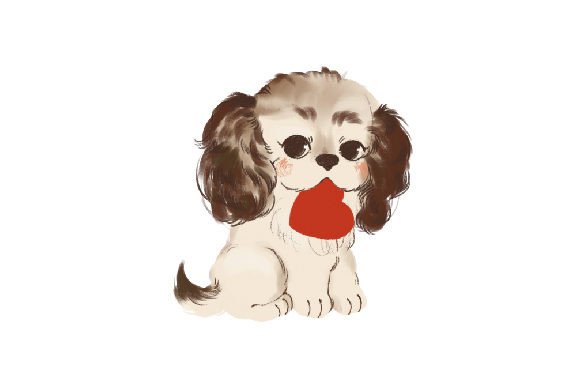 Cute Retro Dog Holding a Heart, Watercolor