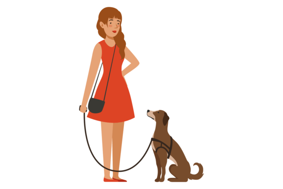 Pretty Woman with Dog on Leash
