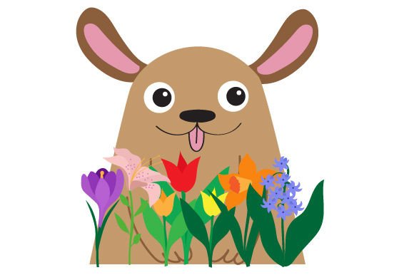 Retro Spring Dog and Flowers