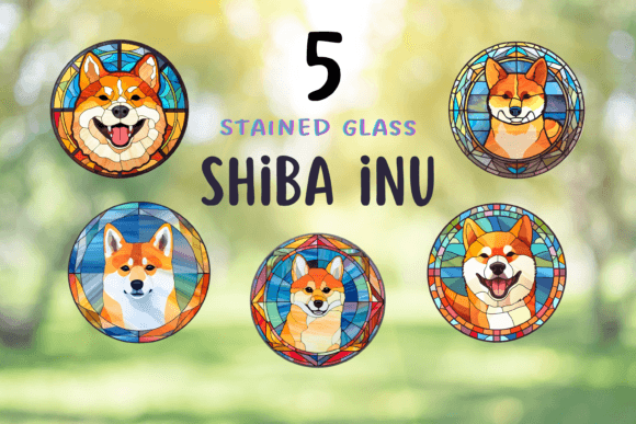 Stained Glass Shiba Inu Clipart for Embroidery
