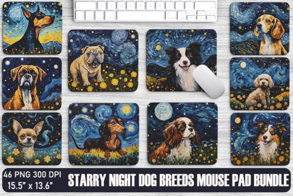 Starry Night Dog Mouse Pad Design