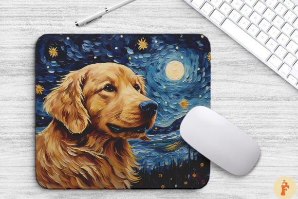 Starry Night Golden Dog Mouse Pad