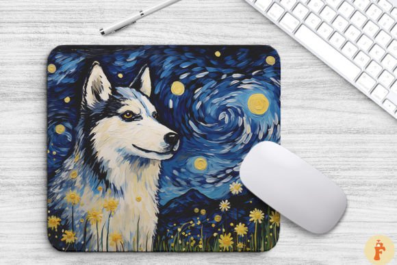 Starry Night Husky Dog Mouse Pad
